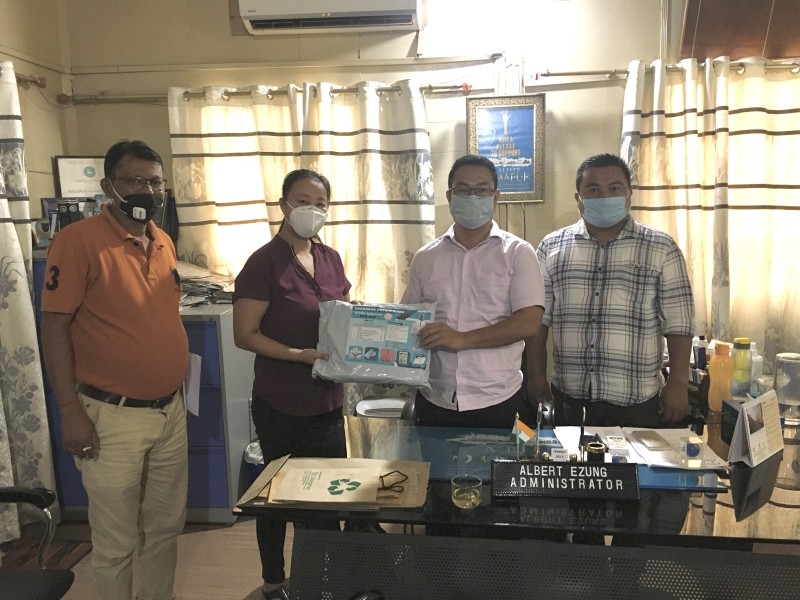 TOL Enterprises, a newly opened manufacturing unit for paper bags, donated 25 Personal Protective Equipment (PPE) kits to DMC Administrator Albert Ezung on July 17. The kits were handed over by its Managing Partner, Therila Sangtam to the DMC Administrator. (Photo Courtesy: TOL Enterprises)